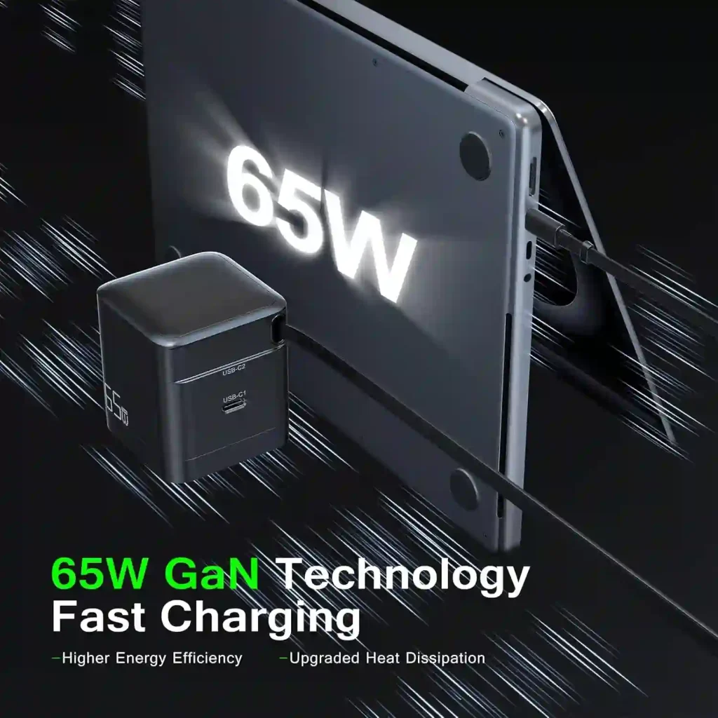 Retractable GaN laptop phone Charger PD65W manufacturer wholesaler factory for phone laptop tablet earbuds and Apple Watch foldable prongs a retractable USB-C cable from Dongguan youlike electronics factor