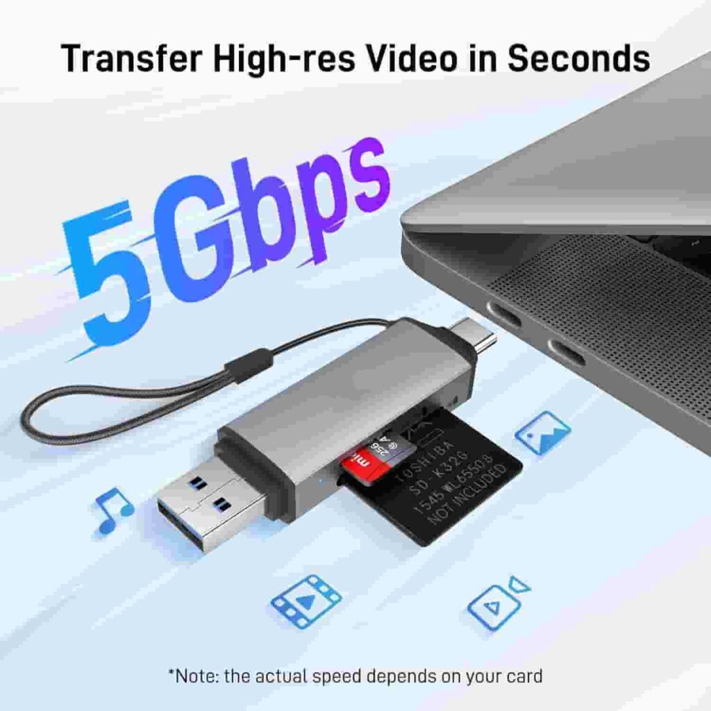 4 in1 5 in1 SD Card Reader USB C, USB 3.0 Micro SD Card Reader 2 in 1 Memory Card Reader for MicroSD SDHC SDXC Compatible with PC Computer MacBook Laptop iPad iPhone 17 16 15 Pro/Pro Max